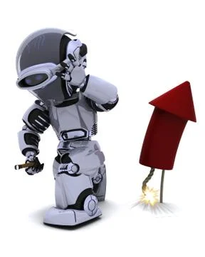 Robot lighting a firework Stockillustratie