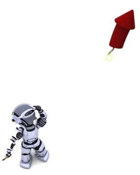 Robot lighting a firework Stock Illustration