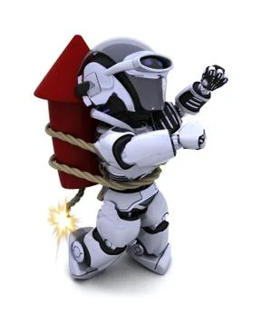 Robot lighting a firework Stock Illustration