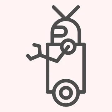 Robot line icon. Artificial intelligence bot with wheels and hand, side view 스톡 일러스트