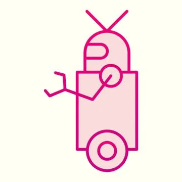 Robot line icon. Artificial intelligence bot with wheels and hand, side view Stockillustratie