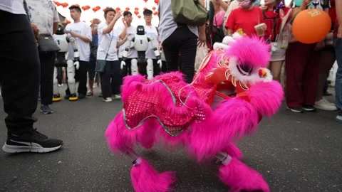 Robot lion dance performance at chinese new year festival Stock-Footage 332731529