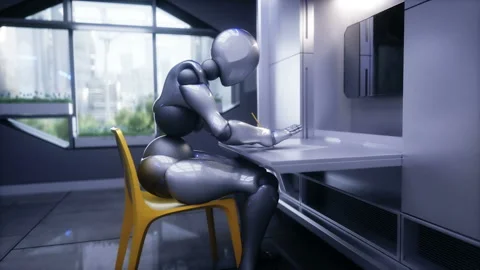 Robot in living room. Future concept. Realistic 4k animation. Video stock 244708457