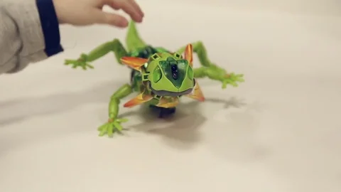 Robot lizard crawls on the site Stock Footage 71480657