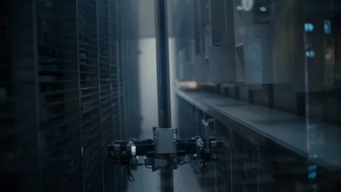The robot loader work in the pharmacy warehouse. Stock Footage 97121031
