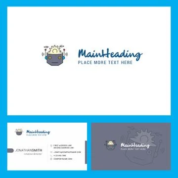 Robot Logo design with Tagline &amp; Front and Back Busienss Card Template. Vecto Illustrazione stock