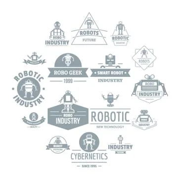 Robot logo icons set, simple style Stock Illustration
