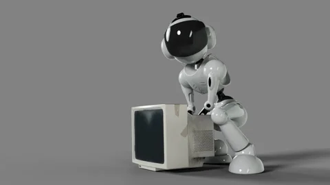 The robot is looking for useful components in an old PS computer Stock Footage 254469336