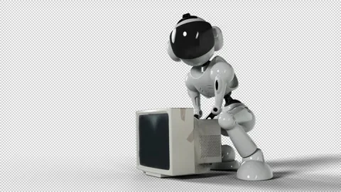 The robot is looking for useful components in an old PS computer Stock Footage 254673206