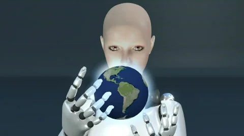 Robot looking at world Stock Footage 738540