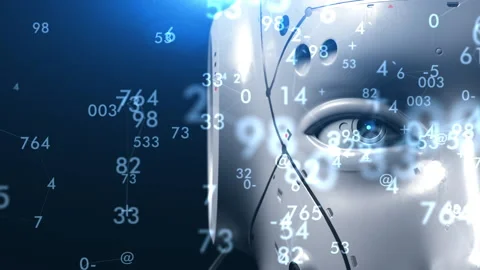 The robot looks close-up at the viewer observing what is happening. the eye g Stock Footage 171823121