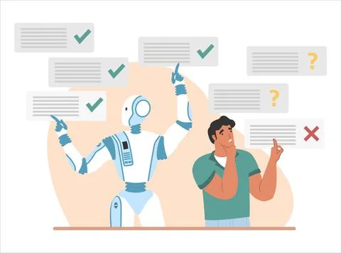Robot machine answering questions much more quickly and properly than human イラスト素材