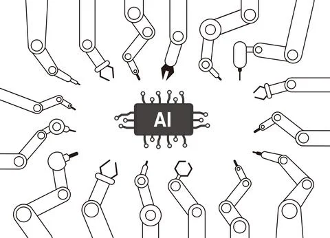 Robot machine arms focus on the Artificial Intelligence, vector illustration Stock Illustration