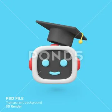 Robot Machine with graduation cap toga isolated 3d render icon illustration Modello PSD
