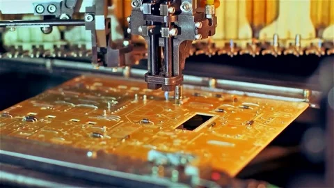 Robot Machine for PCB Manufacturing and Application of Microchips on the Board. Stock Footage