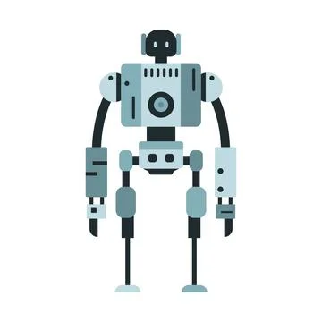 Robot machine technology metal cyborg in flat style. Futuristic humanoid mascot Stock Illustration