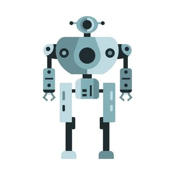 Robot machine technology metal cyborg in flat style. Futuristic humanoid mascot Stock Illustration
