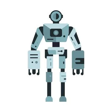 Robot machine technology metal cyborg in flat style. Futuristic humanoid mascot Stock Illustration