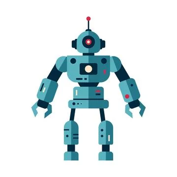 Robot machine technology metal cyborg in flat style. Futuristic humanoid mascot Stock Illustration