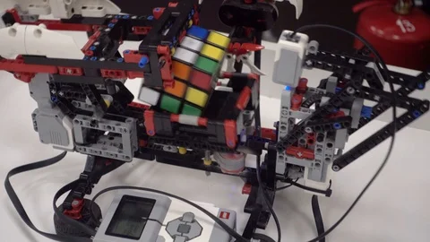 A robot made from LEGO blocks and Rubik's Video stock 102166467