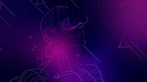 Robot Made Of Neon Lines Wearing VR Glasses. Virtual Reality. NFT Metaverse. Stock Footage 194509276