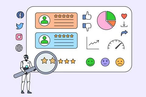 Robot with magnifier for search optimization Stock Illustration