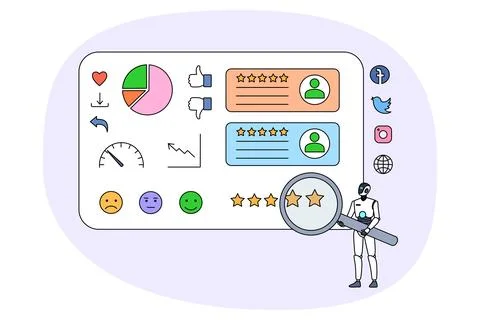 Robot with magnifier for search optimization Stock Illustration