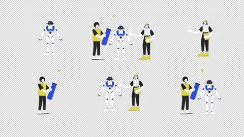 Robot maintenance and technical team cartoon animation pack Stock Footage 345569885