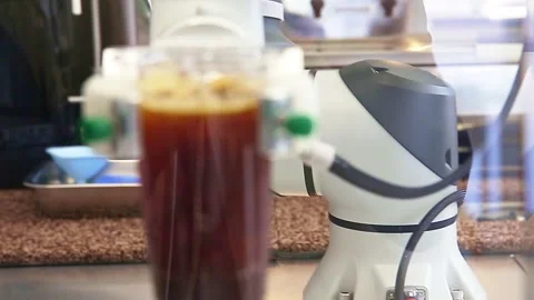 A robot that makes coffee without people, alone Stock Footage 270230920
