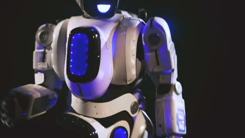 A robot makes dancing movements with its arms in front of a camera, close up. 4K Stock Footage 88542023