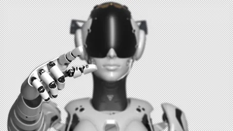 The robot makes a gesture with his index finger. there is an alpha channel Stock Footage 248495229