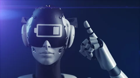 The robot makes a gesture indicating the information on the display of a "ful Stock Footage 248127263