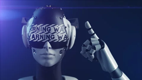 The robot makes a gesture indicating the information on the "warning" display Stock Footage 248127284