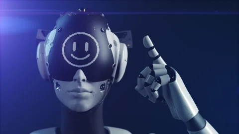 The robot makes a gesture indicating the information on the "bag of bones" di Stock Footage 248127327