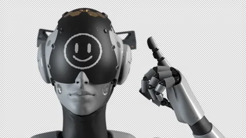 The robot makes a gesture indicating the information on the "bag of bones" di 库存影片 248127366
