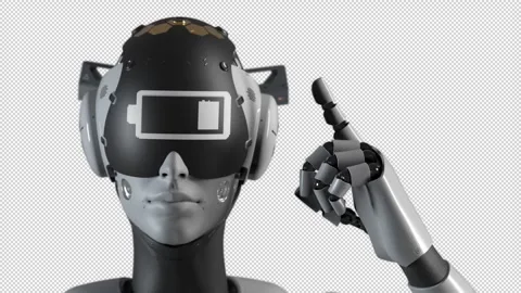 The robot makes a gesture indicating the information on the display of a "ful Video stock 248127391