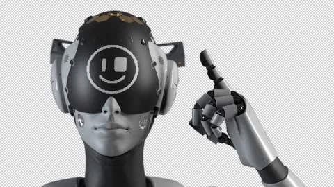 The robot makes a gesture indicating the information on the display "this is  Video stock 248127405