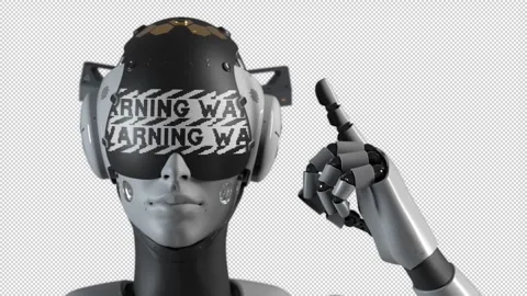 The robot makes a gesture indicating the information on the "warning" display Stock Footage 248127422