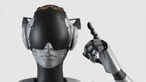 The robot makes a gesture indicating the information on the display of the "n Stock Footage 248127436