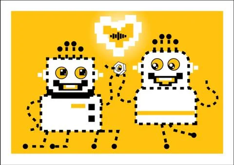 Robot makes an offer hands and hearts? love Stock Illustration
