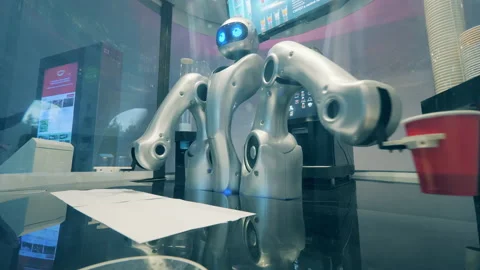 Robot is making and serving a cup of coffee Video stock 149471402