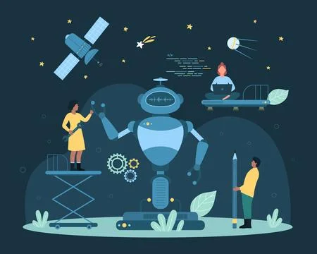 Robot making technology set dark concept Illustrazione stock