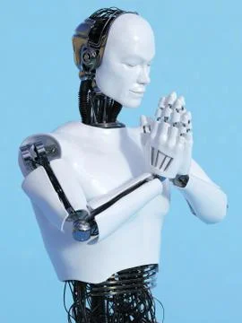 Robot man doing namaste  Stock Illustration