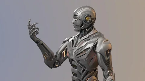 Robot Man look at arms Stock Footage 252319140