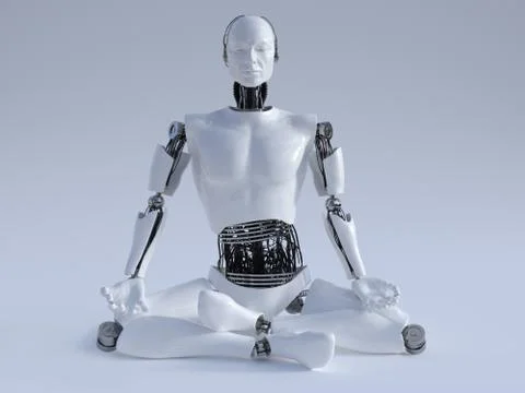 Robot man meditating Stock-Illustration