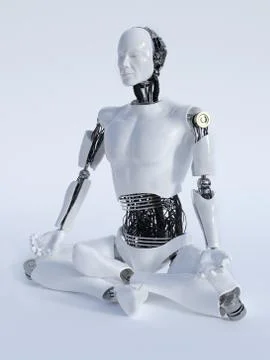 Robot man meditating Illustrazione stock