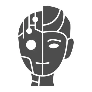 Robot man solid icon, Robotization concept, Neuro Interface sign on white Stock Illustration