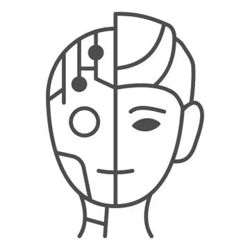 Robot man thin line icon, Robotization concept, Neuro Interface sign on white Stock Illustration