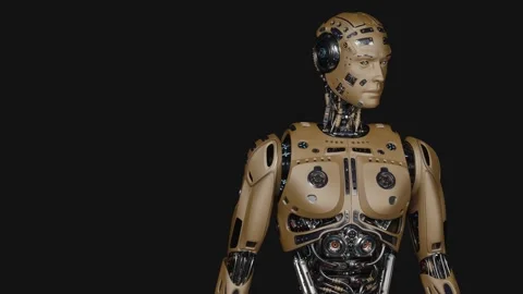 Robot man walk on black Stock Footage 257183206