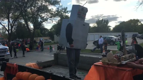 Robot Man Waving While Passing By Stock Footage 117140439